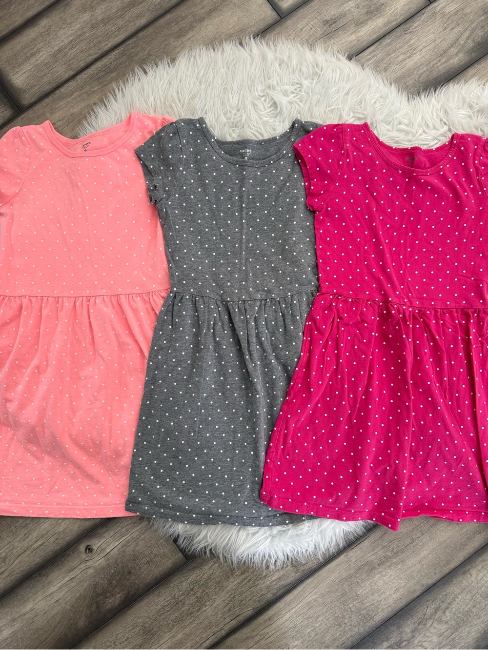 Carter's Polka Dot Knit Dresses in Coral, Gray & Fuchsia
